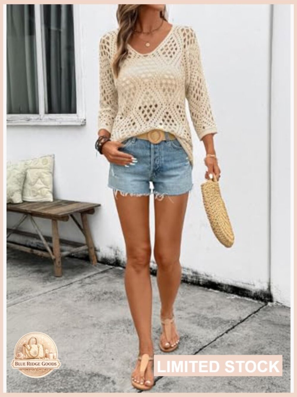 Crochet Hollow Out V-Neck Pullover Sweater Lightweight Boho Beach Cover Up 3/4 - Picture 3 of 7